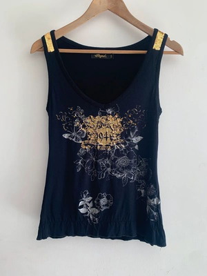 Mogul black tank top with gold details, size S