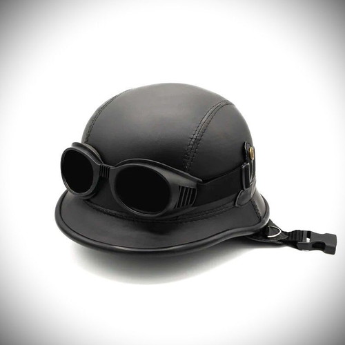 Retro motorcycle helmet with goggles, vintage style, size M L