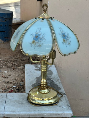 Retro table lamp with glass shade and brass base used, vintage decor