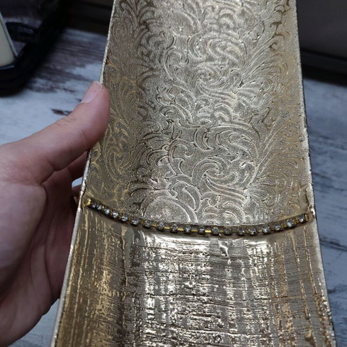 Gold platter and candlestick set used