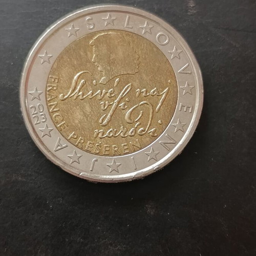 Slovenian 2 Euro Coin used with France Prešeren design