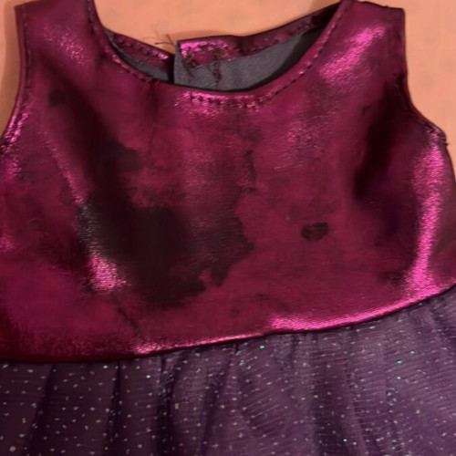 Doll dress with hair ribbon set used, satin and glitter tulle