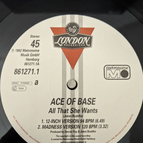 Ace Of Base All That She Wants 12" vinyl record used, pop