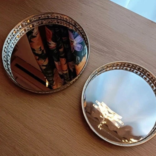 Metal decorative mirror trays set, 20cm & 17cm