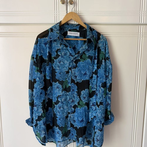 Vassia Kostara one size shirt, black and blue floral