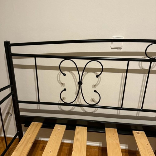 Half-Double Bed with Mattress 120x200 Like New, Handmade Metal Frame