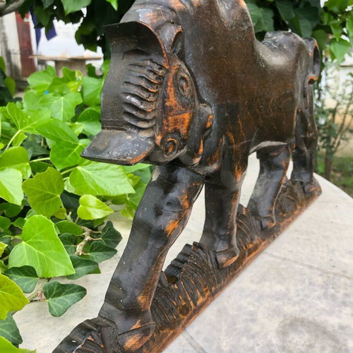 Applique wooden carved bull used, decorative butcher shop
