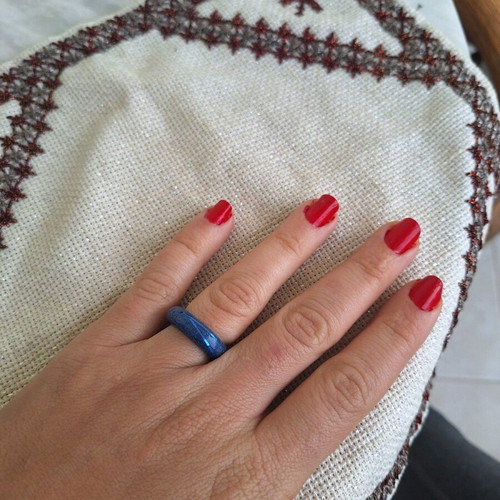 Blue ring new with liquid glass, size 18