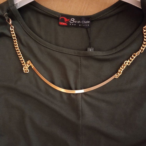 Sarah Chole Cypress Green Blouse with Gold Necklace New