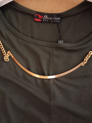 Sarah Chole Cypress Green Blouse with Gold Necklace New
