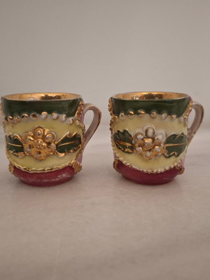 Collectible German Coffee Cups Pair 1890-1910 Used, 3D Gold Decor