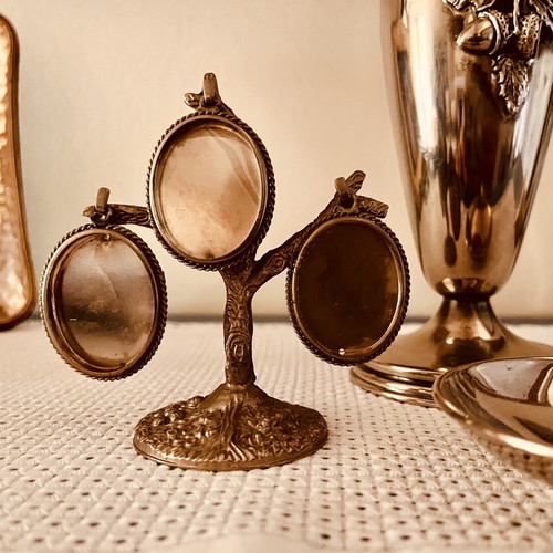 Vintage family tree photo frames used, brass with dark patina