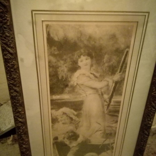 Engraving from 1960 with handmade wood-carved frame new
