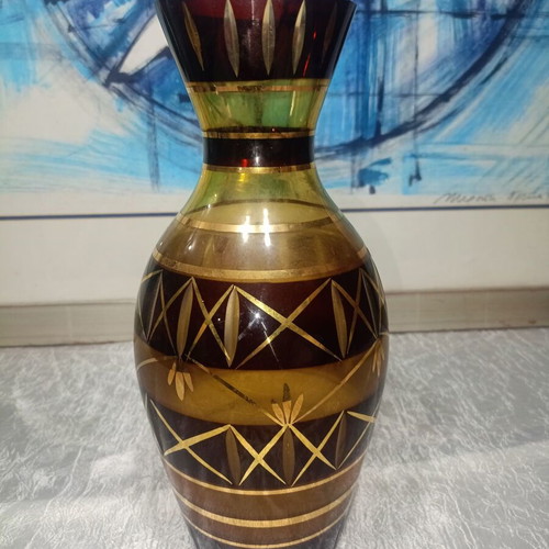 Bohemian crystal vase like new with gold details