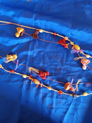 Set of 2 handmade vintage ‘90s boho necklaces new, red orange