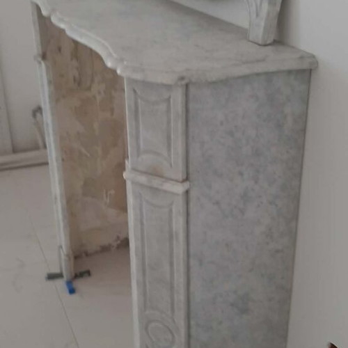 Pompadour marble fireplace mantel used, white Carrara