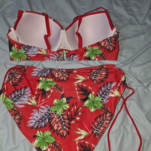 Red bikini like new, tropical theme, size XL