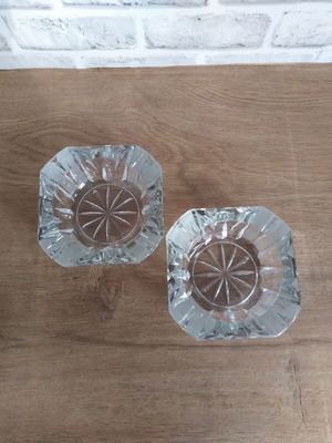 Vintage glass ashtrays pair heavy carved design