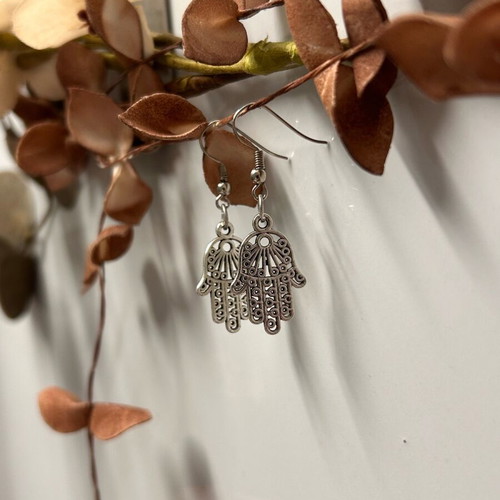 Hamsa earrings silver, new, handmade with stainless steel hooks