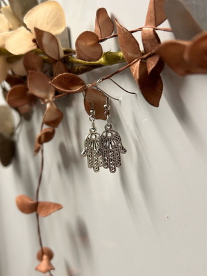 Hamsa earrings silver, new, handmade with stainless steel hooks