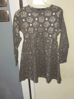 Girls' dress like new, grey with teddy bears, size 7-8, 100% cotton