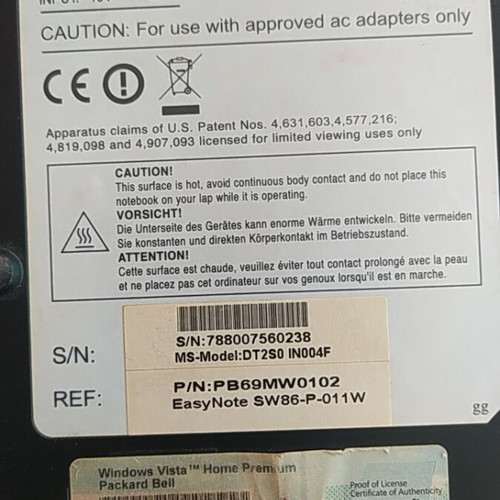 Packard Bell Mit-Drag-GT2 laptop used for spare parts without ram and disk