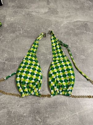 Decoro bikini top green checkered with chain, like new, size S