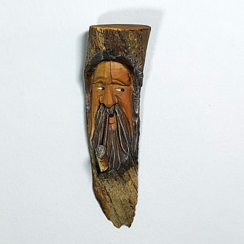 Wood Spirit Figurine with Pipe vintage hand-carved, like new