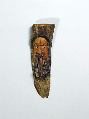 Wood Spirit Figurine with Pipe vintage hand-carved, like new