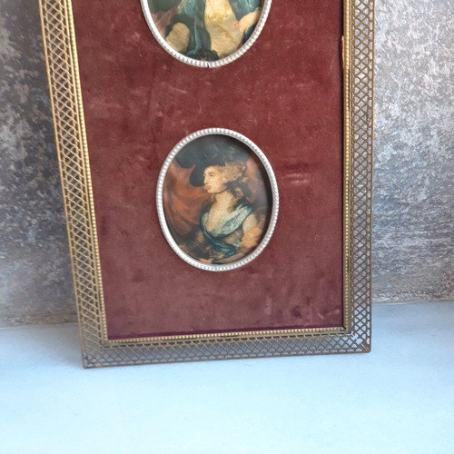 Vintage frame used with velvet and silk portraits of women
