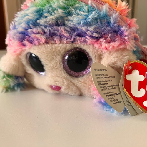 Fluffy Rainbow Poodle Coin Purse TY Beanie Boos like new