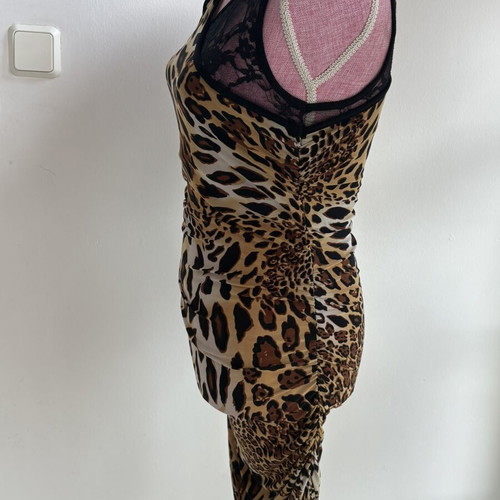 Φόρεμα λεοπάρ animal print με δαντέλα και στρας, μέγεθος S
