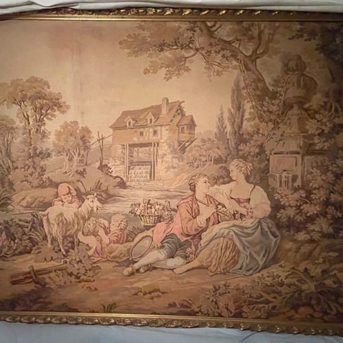 Antique tapestry used, Aubusson style, François Boucher artwork
