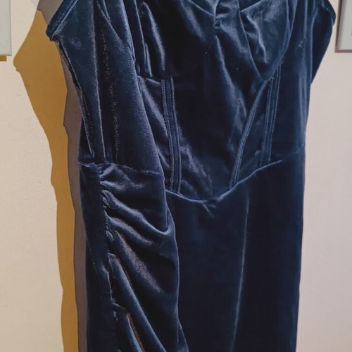 Shein Blue Velvet Dress Size L Like New with Gold Detail