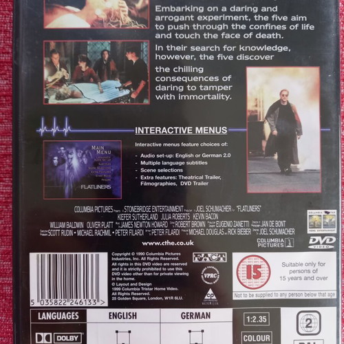Flatliners DVD like new, drama sci-fi thriller horror with subtitles