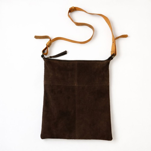Indiska 100% Suede Leather Crossbody Bag like new, olive brown