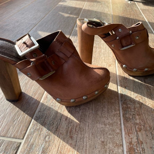 Mule shoes like new, brown, size 38, leather heels