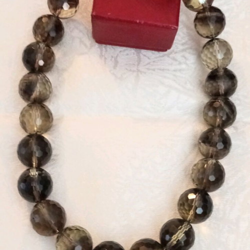 Smoky Quartz Necklace 925 Silver used, faceted stones, 45cm