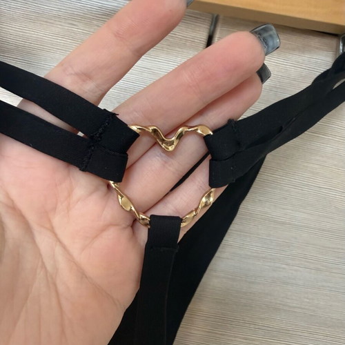 Intimissimi Black Seamless String Cotton Thong with Gold Heart, New