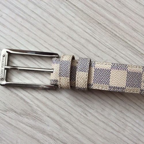 Louis Vuitton Damier Azur leather belt used, size 40/100, gray
