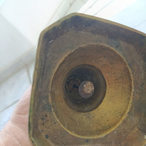 Large antique brass candlestick used, 30 cm height
