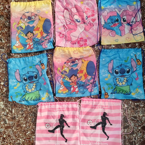 Παιδικές τσάντες πλάτης πουγκί με σχέδια Stitch και ποδόσφαιρο, σετ 7