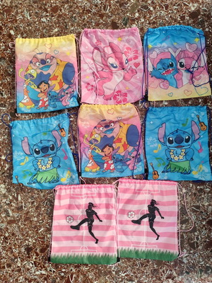 Παιδικές τσάντες πλάτης πουγκί με σχέδια Stitch και ποδόσφαιρο, σετ 7