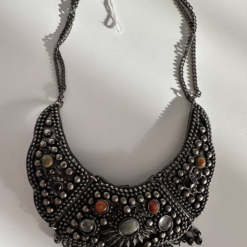 Vintage ethnic statement necklace boho metal silver like new