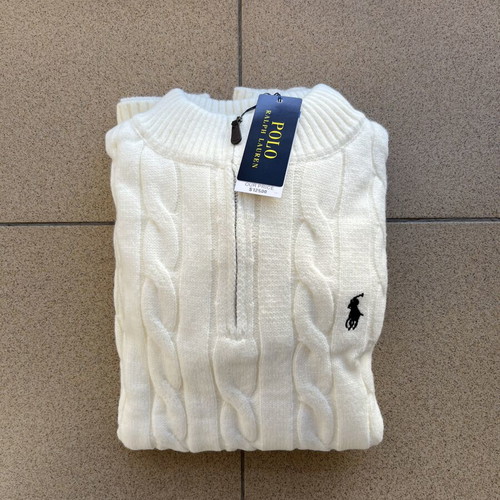 Ralph Lauren Quarter Zip Knit Cream White Size M New 100% Cotton