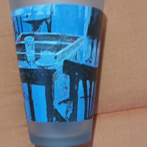 Loumidis Papagalos coffee promotional glass with Pavlos Samiou artwork