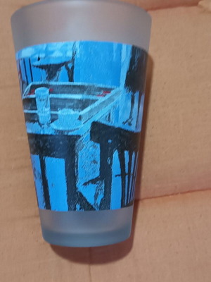Loumidis Papagalos coffee promotional glass with Pavlos Samiou artwork