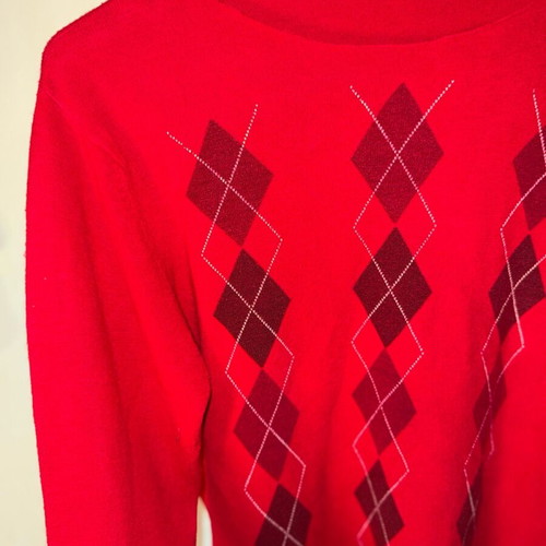 Red Softtouch Sweater with Argyle Pattern, Like New