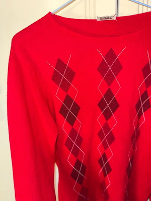 Red Softtouch Sweater with Argyle Pattern, Like New