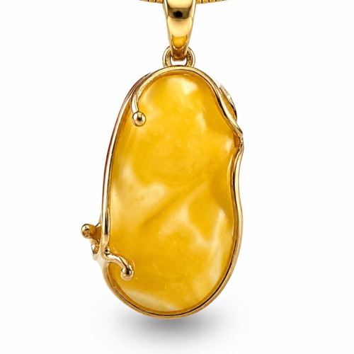 Natural white amber pendant, 24k gold plated silver 926, handmade